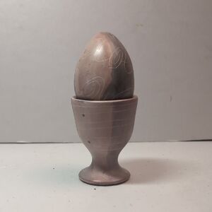 Handcrafted Decorative Stone Egg & Holder Spiral Pattern Home Decor Accents